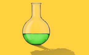 装有绿色透明液体、代表绿色化学的培养瓶