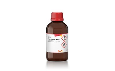 A bottle of ethanol or ethyl alcohol on a white background