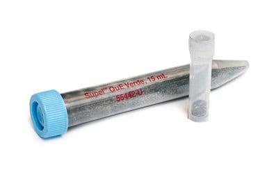 Centrifuge tube containing pre-determined amount of Supel™ QuE Verde sorbent for dSPE in challenging green matrices.