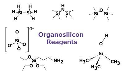 Common organosilicon reagents structures including disilanes, silanols, silazanes, silicates, siloxanes, and trialkoxysilanes