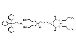 A sample of our organotin compound portfolio featuring allyltriphenylstannane, dibutyltin maleate, and tributyltin chloride