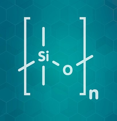 Representative chemical structure of polysiloxane, commonly known as silicone and silicone oil