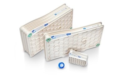 Two Natrix CH membrane chromatography devices: Natrix CH micro on the right and Natrix CH bench on the left