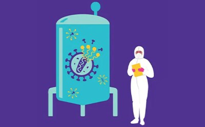 Virus Inactivation 科学家和生物反应器,洗涤剂通过破坏病毒的脂膜使病毒失活。