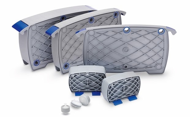 Millistak+ HC Pro Clarification Filters A collection of clarification depth filters and pretreatment solutions, varying in size and equipped with blue handles, designed for efficient filtration processes. Displayed against a sterile white background, these filters are essential for the purification stages in biopharmaceutical manufacturing, ensuring high-quality end products.