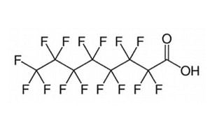 Perfluorooctanoic acid (PFOA) Chemical structure of perfluorooctanoic acid (PFOA), a type of PFAS