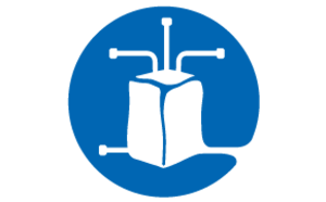 A blue circle featuring a split design with dots and waves, representing air filtration.