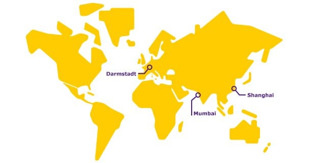 Formulation and Technology Centers World map showing the locations of our Formulation and Technology Centers: Darmstadt, Germany; Mumbai, India; Shanghai, China.