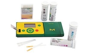 Portable rapid testing kit for water analysis including handheld photometer, test strips, reagents, and accessories for field water quality testing.