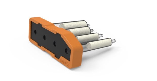 Orange Synple biotin cartridge with a black center section and four connected reagent vials.