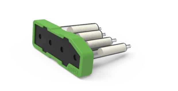 Green Synple Boc protection cartridge featuring a black central panel and four reagent vials.
