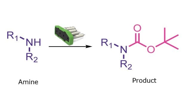 Reaction scheme showing conversion of a free amine into its Boc-protected carbamate derivative.
