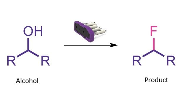 Reaction scheme showing conversion of an alcohol into the corresponding fluorinated product.