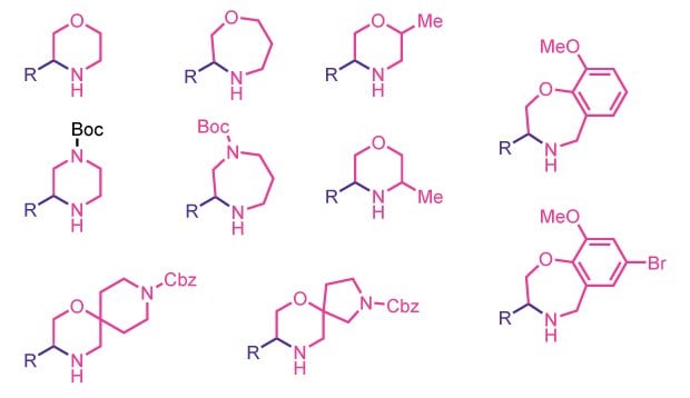 Collection of various N-heterocycle structures including Boc-, Cbz-, and substituted cyclic amine derivatives.