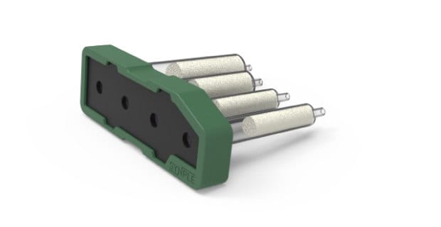 Dark green Synple Nosyl protection cartridge with a black center panel and four reaction vials.