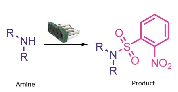 Reaction converting a secondary amine into its nosyl-protected sulfonamide derivative.