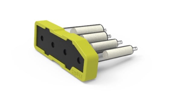 Yellow Synple Protac formation cartridge with a black center panel and four aligned reaction vials.
