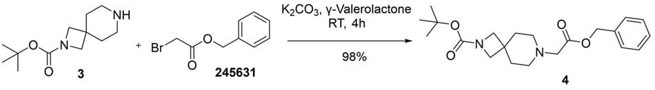 Synthesis of tert-butyl 7-(2-(benzyloxy)-2-oxoethyl)-2,7-diazaspiro[3.5]nonane-2-carboxylate 4 via substitution reaction between tert-butyl 2,7-diazaspiro[3.5]nonane-2-carboxylate 3 and 1-benzyl-2-bromoacetate in GVL.