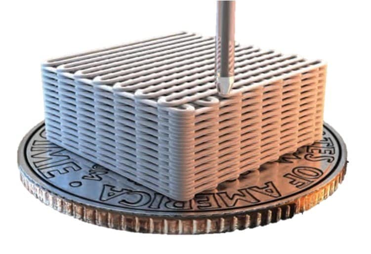 llustration of 3D-printed materials generated using LLNL direct ink writing feedstocks. 