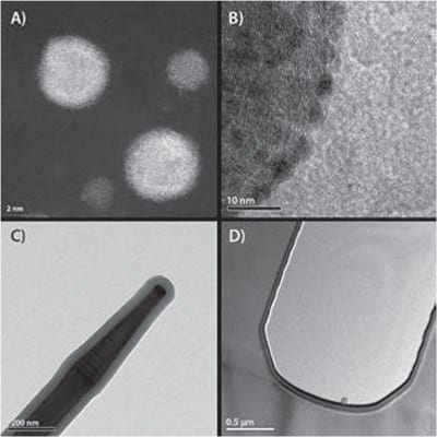 Examples of nanoparticles and films deposited by ALD on various substrate materials