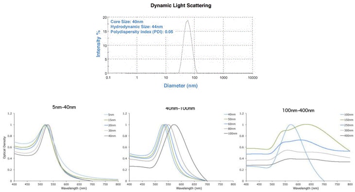 Cytodiagnostics公司精密金纳米颗粒 DLS和UV-可见光光谱图