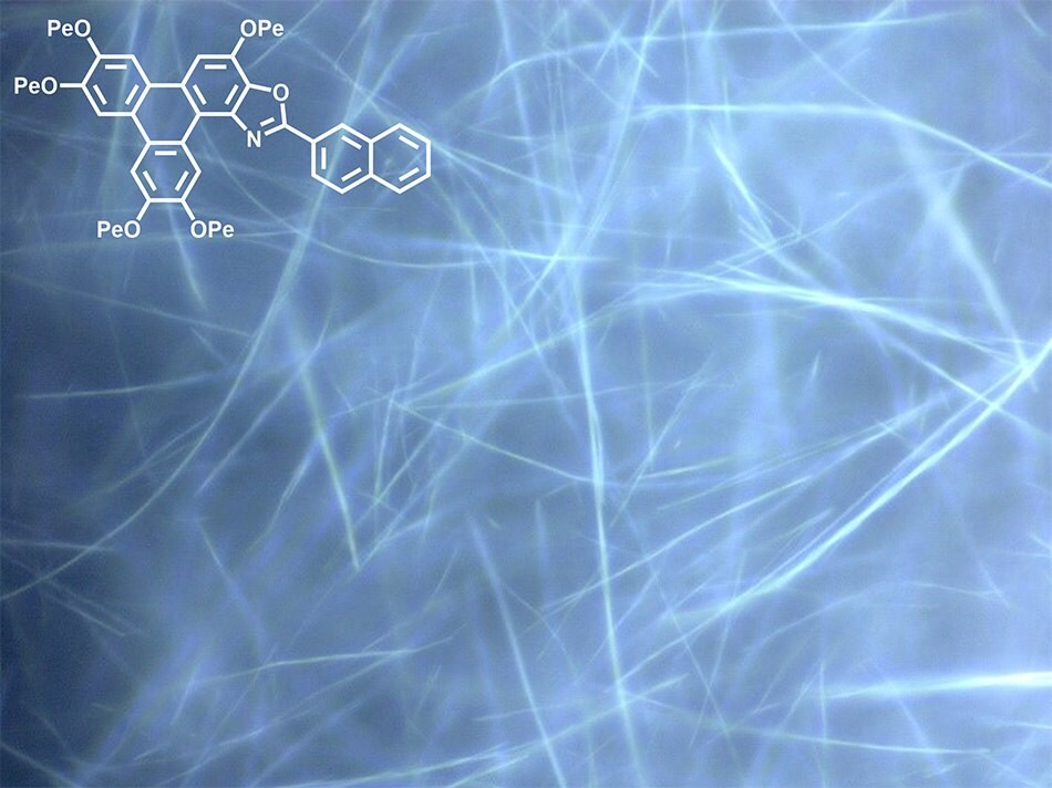 Nanowires (100-300 nm diameter) formed from TpOx-2-Nap via self-assembly from solution.