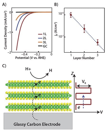 Layer dependence of the catalytic activities