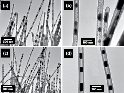 TEM images of Cu nanoparticle chains prepared by reduction of CuO nanowires
