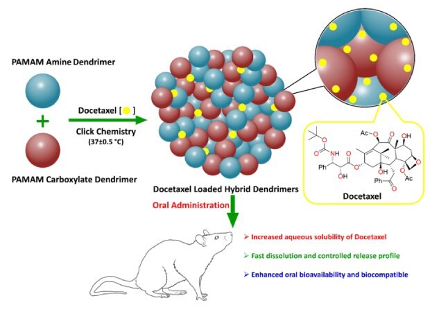 Schematic diagram of strategy for developing hybrid dendrimer nanoassembly Schematic diagram showing strategy for developing hybrid dendrimer nanoassembly of docetaxel from drug solubility, dissolution, and release profile.