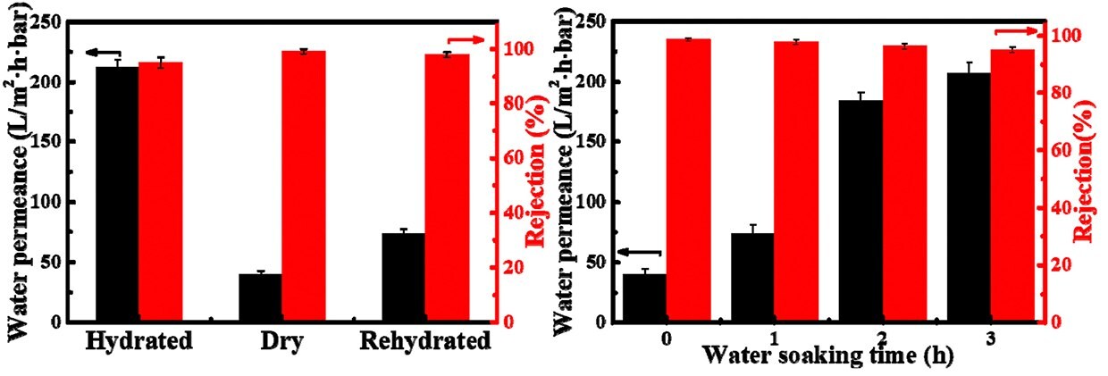 Membrane hydration performance of MMT membrane Effect of membrane hydration on the separation performance of MMT membrane