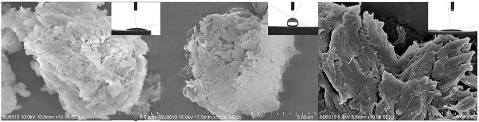 SEM and water contact angle of KLN, m-KLM, PAA-KLN