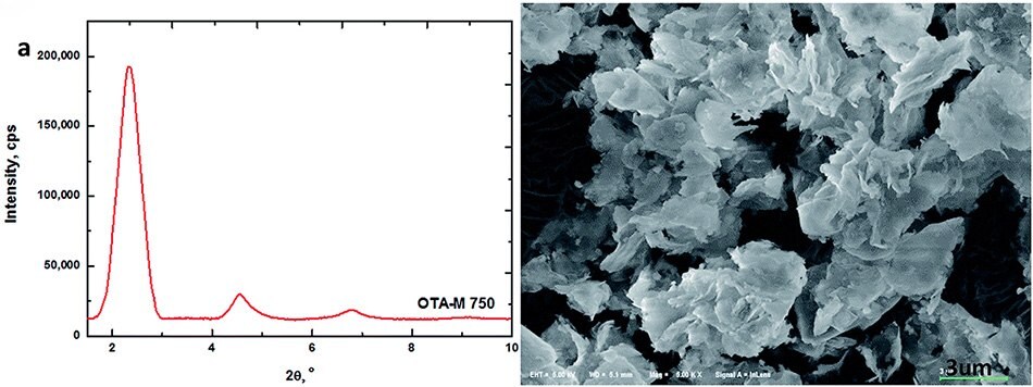 XRD pattern and SEM image of OTA-M750