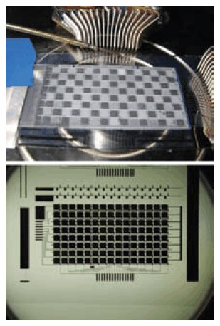 An all inkjet printed, TIPS pentacene based backplane (top) and an electrophoretic display made with that backplane (bottom).