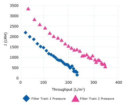 Effect of sterile filter sizing on throughput and flux.