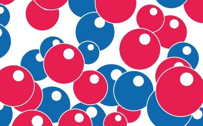 Close-up image of mixed-bed ion exchange resins, featuring red and blue spherical particles representing cation and anion exchange resins.