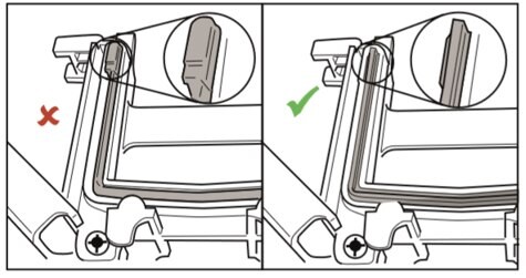 Left: Incorrect orientation of Bio-Rad gasket for use with mPAGE™ gels. Right: Correct orientation of Bio-Rad gasket for use with mPAGE™ gels.