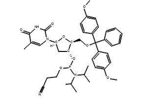 (2S,3R,5S)-2-((Bis(4-methoxyphenyl)(phenyl)methoxy)methyl)-5-(5-methyl-2,4-dioxo-3,4-dihydropyrimidin-1(2H)-yl)tetrahydrofuran-3-yl (2-cyanoethyl) diisopropylphosphoramidite, 141846-55-1, undefined, 