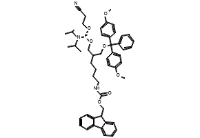 (9H-Fluoren-9-yl)methyl (6-(bis(4-methoxyphenyl)(phenyl)methoxy)-5-((((2-cyanoethoxy)(diisopropylamino)phosphaneyl)oxy)methyl)hexyl)carbamate, 147190-40-7, undefined, 