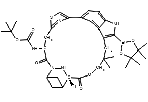 tert-Butyl ((64S,4S)-10,10-dimethyl-5,7-dioxo-12-(4,4,5,5-tetramethyl-1,3,2-dioxaborolan-2-yl)-11H-8-oxa-62,63-diaza-2(4,2)-thiazola-1(5,3)-indola-6(2,4)-bicyclo[3.1.1]heptanacycloundecaphane-4-yl)carbamate, 3034241-56-7, undefined, 