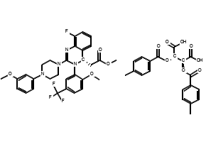 Methyl (S)-2-(8-fluoro-3-(2-methoxy-5-(trifluoromethyl)phenyl)-2-(4-(3-methoxyphenyl)piperazin-1-yl)-3,4-dihydroquinazolin-4-yl)acetate (2S,3S)-2,3-bis((4-methylbenzoyl)oxy)succinate, 917389-30-1, undefined, 