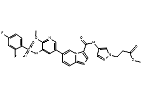Methyl 3-(4-(6-(5-((2,4-difluorophenyl)sulfonamido)-6-methoxypyridin-3-yl)imidazo[1,2-a]pyridine-3-carboxamido)-1H-pyrazol-1-yl)propanoate, 2680562-24-5, undefined, 
