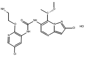 (S)-1-(2-(2-Aminoethoxy)-5-chloropyridin-3-yl)-3-(2-chloro-7-(1-methoxyethyl)pyrazolo[1,5-a]pyrimidin-6-yl)urea hydrochloride, 2225148-34-3, undefined, 