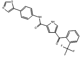 N-(4-(Thiazol-5-yl)phenyl)-4-(2-(trifluoromethyl)benzoyl)-1H-pyrrole-2-carboxamide, 3056857-07-6, undefined, 