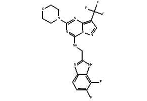 N-((6,7-Difluoro-1H-benzo[d]imidazol-2-yl)methyl)-2-morpholino-8-(trifluoromethyl)pyrazolo[1,5-a][1,3,5]triazin-4-amine, 2651200-35-8, undefined, 