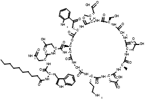 2,2'-((3S,6S,9R,15S,18R,21S,24S,30S,31R)-30-((S)-2-((R)-4-Amino-2-((S)-2-decanamido-3-(1H-indol-3-yl)propanamido)-4-oxobutanamido)-3-carboxypropanamido)-3-(2-(2-aminophenyl)-2-oxoethyl)-24-(3-aminopropyl)-6-((R)-1-carboxypropan-2-yl)-9-(hydroxymethyl)-18,31-dimethyl-2,5,8,11,14,17,20,23,26,29-decaoxo-1-oxa-4,7,10,13,16,19,22,25,28-nonaazacyclohentriacontane-15,21-diyl)diacetic acid