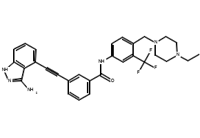 3-((3-Amino-1H-indazol-4-yl)ethynyl)-N-(4-((4-ethylpiperazin-1-yl)methyl)-3-(trifluoromethyl)phenyl)benzamide, 2566525-18-4, undefined, 