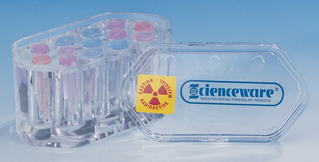 Micro tube solid shield for &#946;-emitters W × L × H 5.2&#160;cm (2&#160;in.) × 10.5&#160;cm (4&#160;in.) × 6.2&#160;cm (2.5&#160;in.)