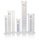Azlon Squat Form Cylinder with Molded Graduation with blue over print polypropylene cylinder, class B, capacity × H 100 mL × 163 mm, pkg of 5 ea