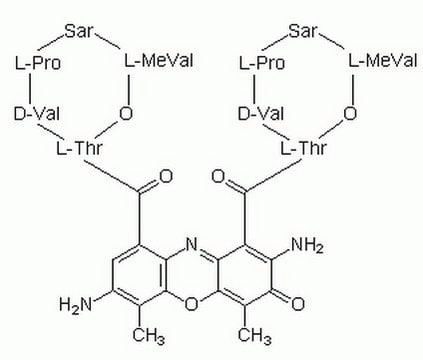 放线菌素D，7-氨基- 7-Aminoactinomycin D, like its parent molecule, actinomycin D, is a DNA intercalator and has antibacterial properties. Exhibits growth-inhibitory activity against certain leukemias and sarcomas.