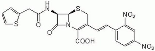 头孢硝噻 A chromogenic &#946;-lactamase substrate that undergoes distinctive color change from yellow as the amide bond in the &#946;-lactam ring is hydrolyzed by &#946;-lactamase.